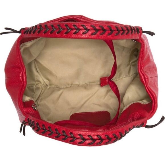 GIULIA Massari top handle bag pebbled red leather removable shoulder strap - Picture 4 of 12